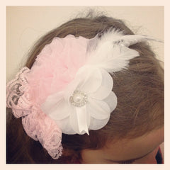 Girl & lady ivory, pink or white vintage christening flower girl bridal fascinator pearl flower headband FLHD21