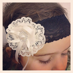 Baby girl & ladies white, ivory &/or black vintage christening flower girl bridal fascinator headband FLHD23