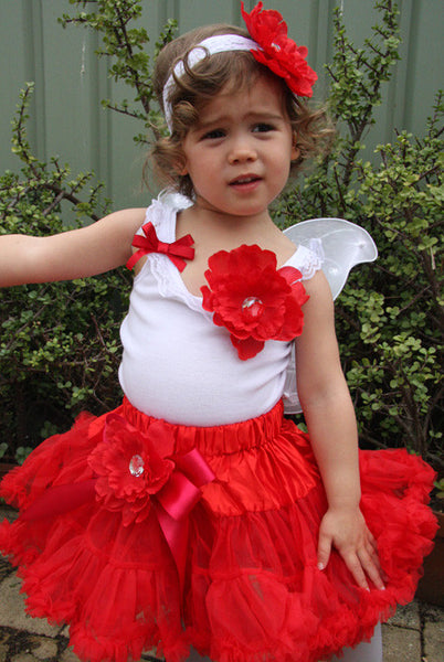 Baby & girl red pettiskirt with removable peonie non slip flower hair clip TUFW06