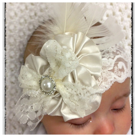 Baby, girl, lady white or ivory vintage christening flower girl bridal fascinator lace flower headband  FLHD33