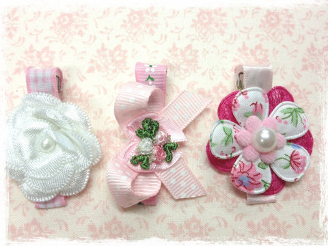Baby & girl white & pink bow flower non slip hair clips.clip69