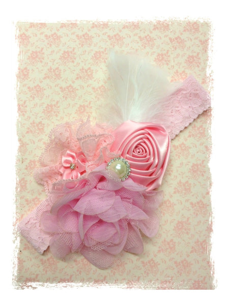Baby, girl, lady white, ivory, or pink vintage christening flower girl bridal fascinator lace flower headband  FLHD36