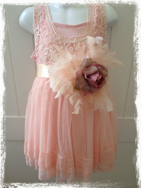Pink embroidered lace tulle dress. Dress33