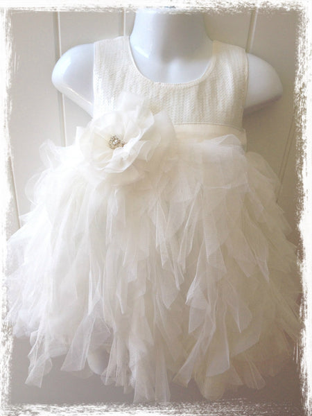 Size 1 or 2 Toddler to Girls white sequin flower girl dress. Dress39