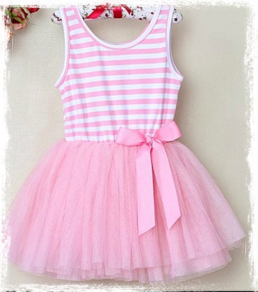 Pink and White stripe tulle dress. Dress41