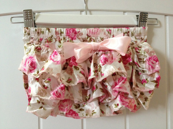Baby & girl pink floral satin bloomers BLMR08