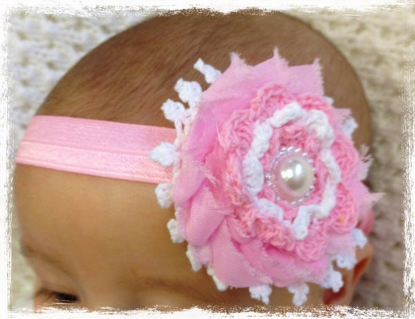 Baby & girl shabby flower headband. BRGN09