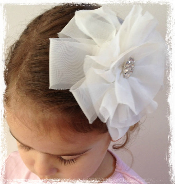 Baby girl lady white organza vintage flower hair clip & brooch christening flower girl. bridal clip72
