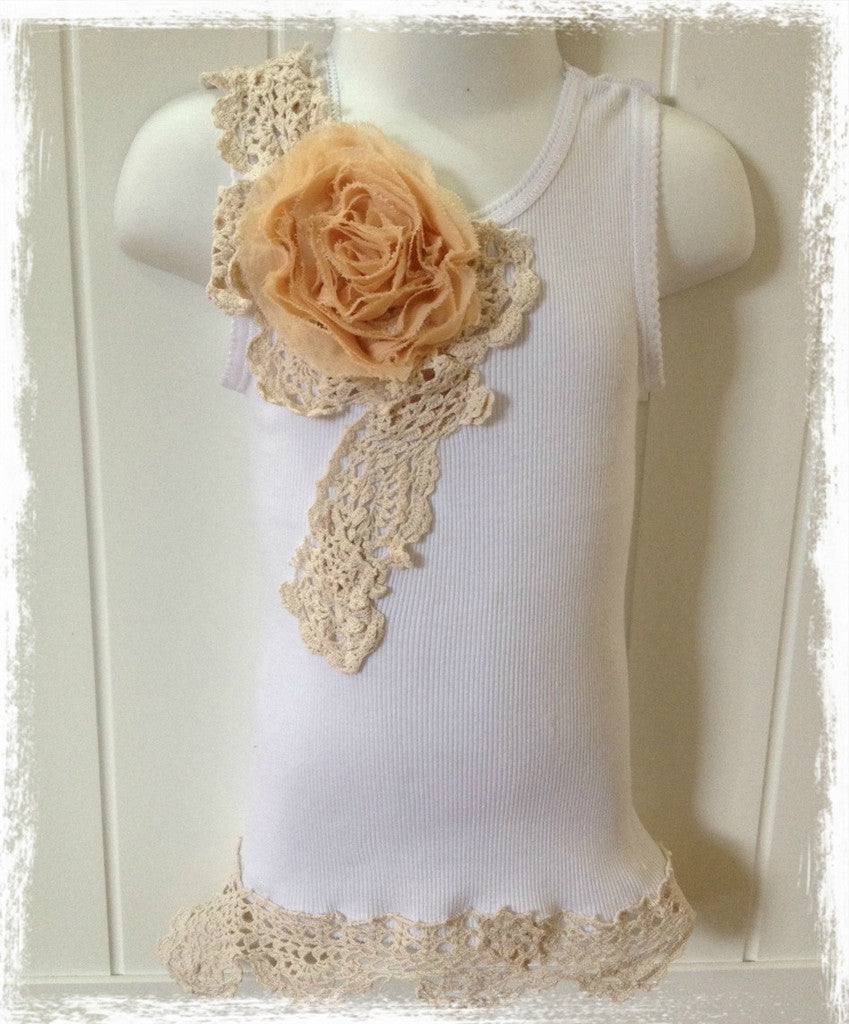 Baby to girl ivory & white vintage inspired singlet tank top.SINGLET24