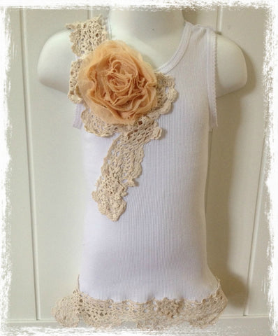 Baby to girl ivory & white vintage inspired singlet tank top.SINGLET24