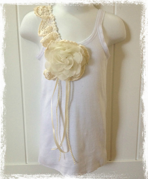 Baby to lady white & ivory vintage inspired singlet tank top.SINGLET12