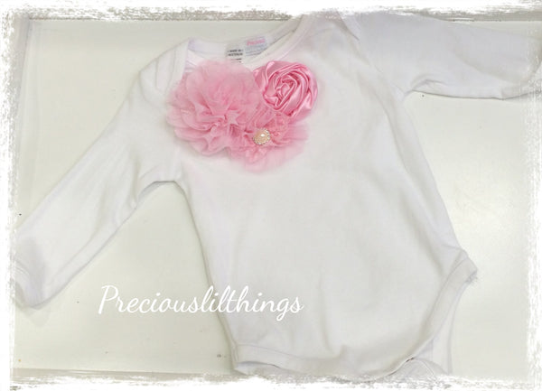 Pink & white baby long or short sleeve onesie romper