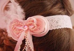 baby, girl, lady white, baby pink or ivory vintage christening flower girl bridal fascinator headband FLHD18