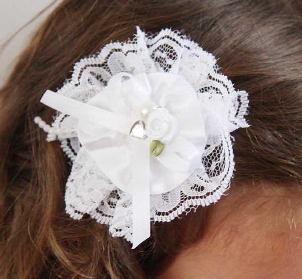 Baby girl lady white ivory or pink flower non slip hair clip christening flower girl.clip21