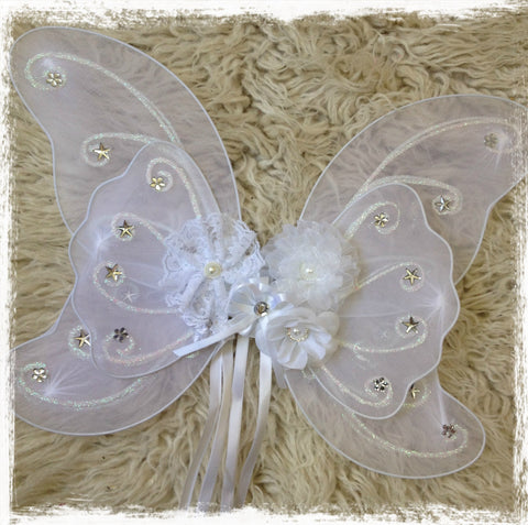 Baby, Girl, Lady, vintage white fairy wings with white or ivory peonie flowers. Wings07