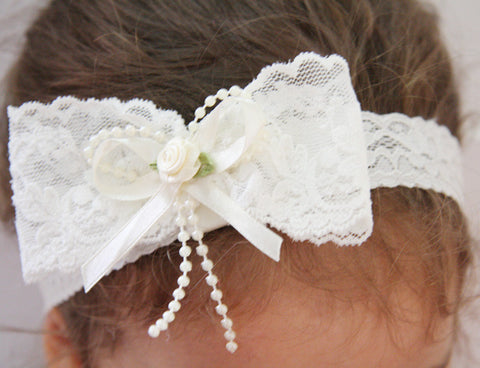baby, girl, lady white or ivory christening flower girl bridal fascinator vintage bow headband