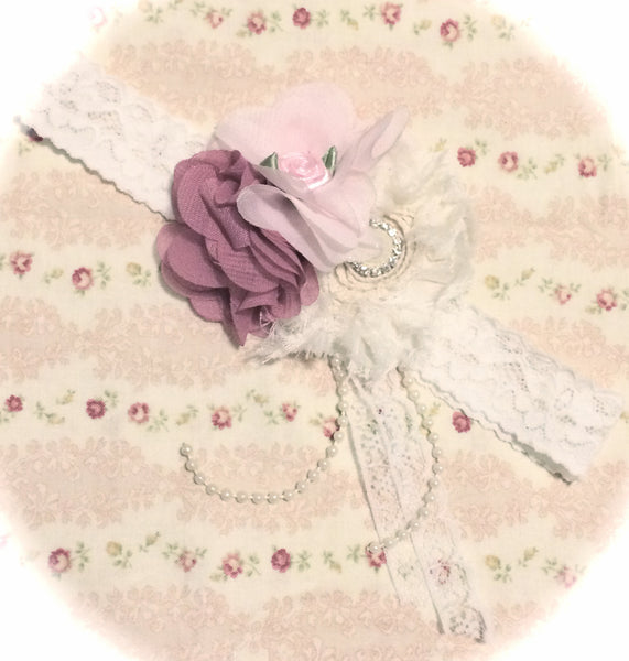 Baby, girl, lady pink and ivory christening flower girl bridal fascinator flower headband