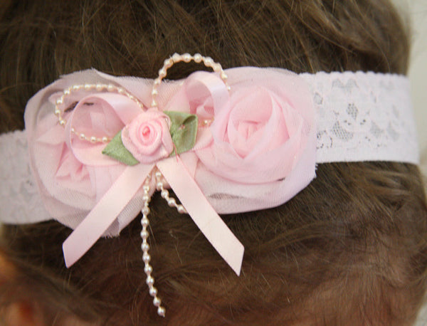 baby, girl, lady white, baby pink or ivory vintage christening flower girl bridal fascinator headband FLHD51