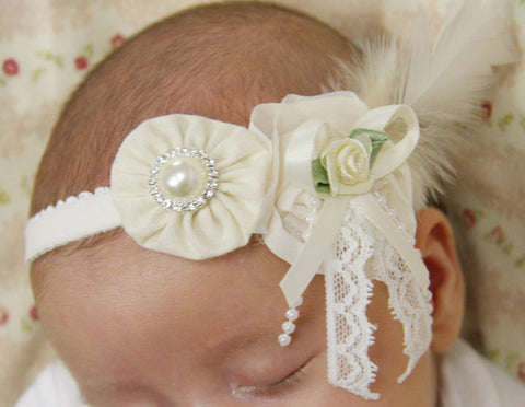 baby, girl, lady white or ivory vintage christening flower girl bridal fascinator headband FLHD08