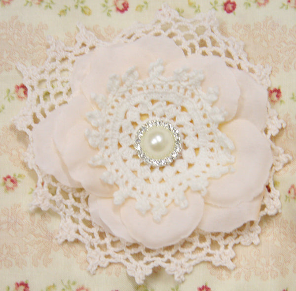 Baby girl or ladies ivory or white lace flower non slip hair clip. clip18
