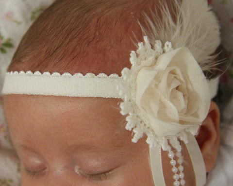 baby, girl, lady white or ivory vintage christening flower girl bridal fascinator headband  FLHD17