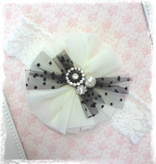 Baby, girl, lady black and ivory christening flower girl bridal fascinator flower headband FLHD30