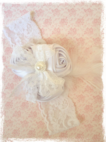Baby, girl, lady white christening flower girl bridal fascinator flower headband FLHD70