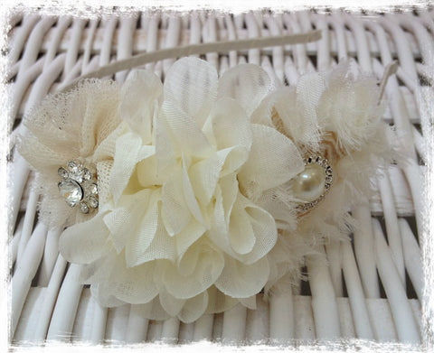 Baby, girl, lady white or ivory christening flower girl bridal fascinator Alice flower headband FLHD63