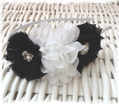 Baby, girl, lady ivory and black or white and black christening flower girl bridal fascinator Alice flower headband FLHD66