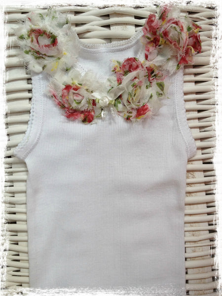 Baby to girl white and pink floral vintage inspired singlet tank top.SINGLET37
