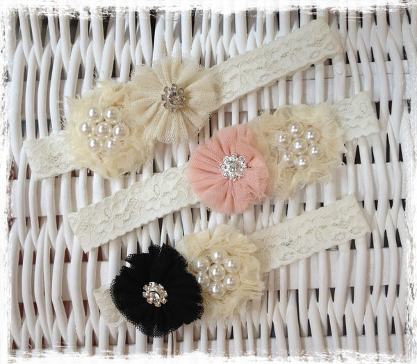 baby, girl & lady ivory or coral or black  vintage christening flower girl bridal fascinator lace flower headband  FLHD48
