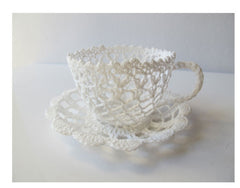 Crochet teacup and saucer-white, ivory or pink
