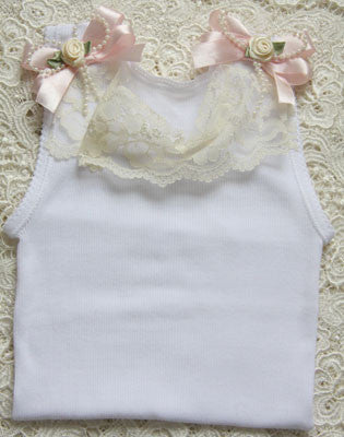Baby to girl white ivory & pink vintage inspired singlet tank top.SINGLET14