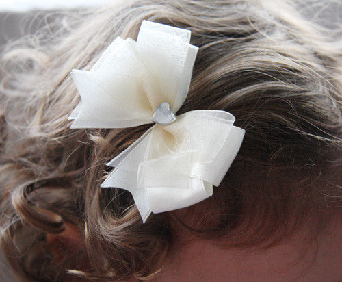 Baby & Girl Christening & Flower Girl Satin Bow Hair Clip - Clip06