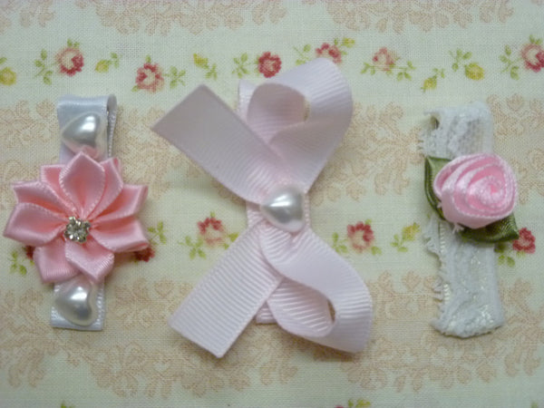 Baby & girl white & pink floral non slip hair clip. clip15