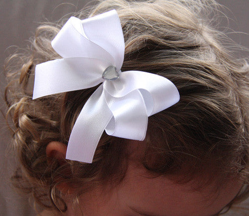 Baby & Girl Satin Bow Gem or Pearl Hair Clip - Clip04
