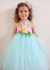 Baby & Girl Baby Blue Floral Fairy Tutu Dress - TUFW14