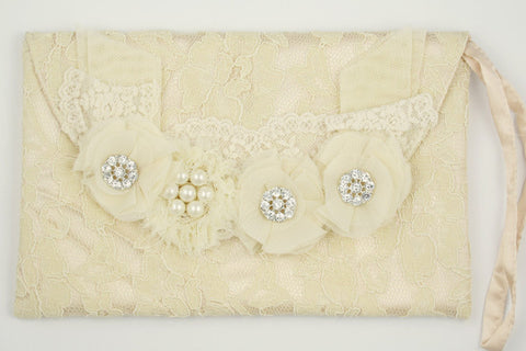 Bridal lace clutch bag