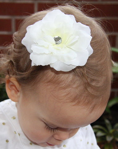 Baby & girl christening and flower girl white rose hair clip. clip51