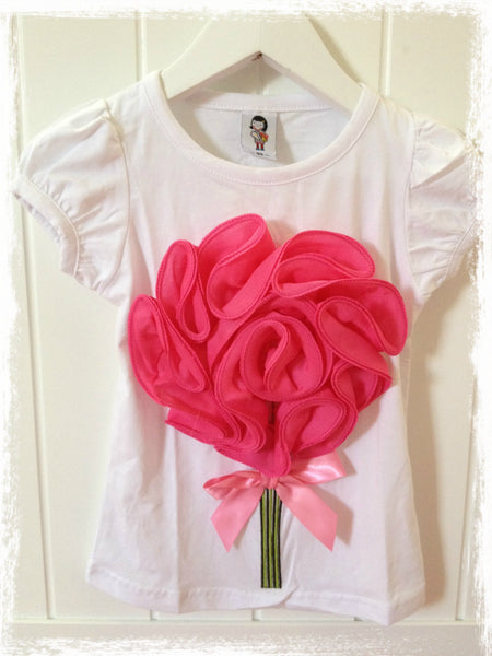 Girl white hot pink flower top. SHIRT03