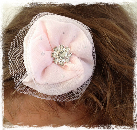 Pink silver polkadot bling hair clip/brooch. CLIP85
