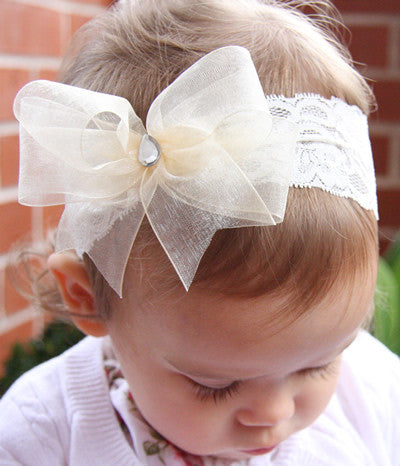 Baby, girl, lady white or ivory or pink christening flower girl bridal fascinator organza bow headband
