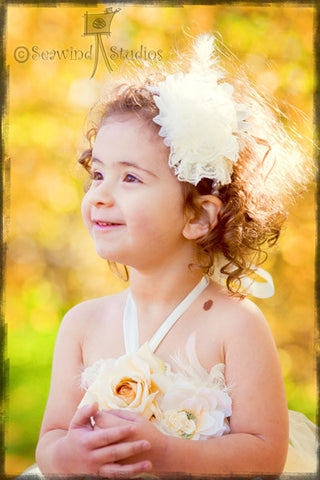 Girl & lady ivory, pink or white vintage christening flower girl bridal fascinator pearl flower headband FLHD21