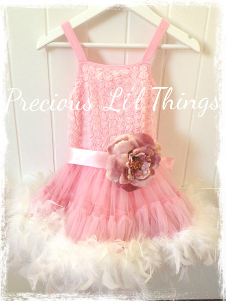 Toddler & girl pink feather pettitutu dress. Tufw09