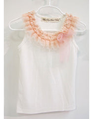 Girls off white and pink vintage inspired singlet tank top.SINGLET61