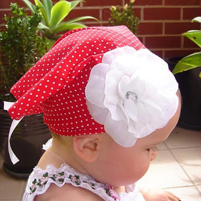 Baby & girl white rose flower red spottycotton bandana